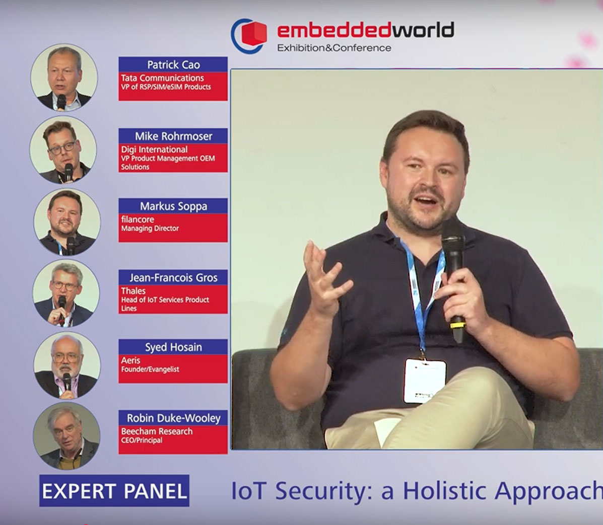 At the Embedded World 2025, Markus Soppa talks at IoT M2M Council expert panel about holistic IoT security approaches and how they can help you handle the complexity of multiple interoperating IoT device parts.
